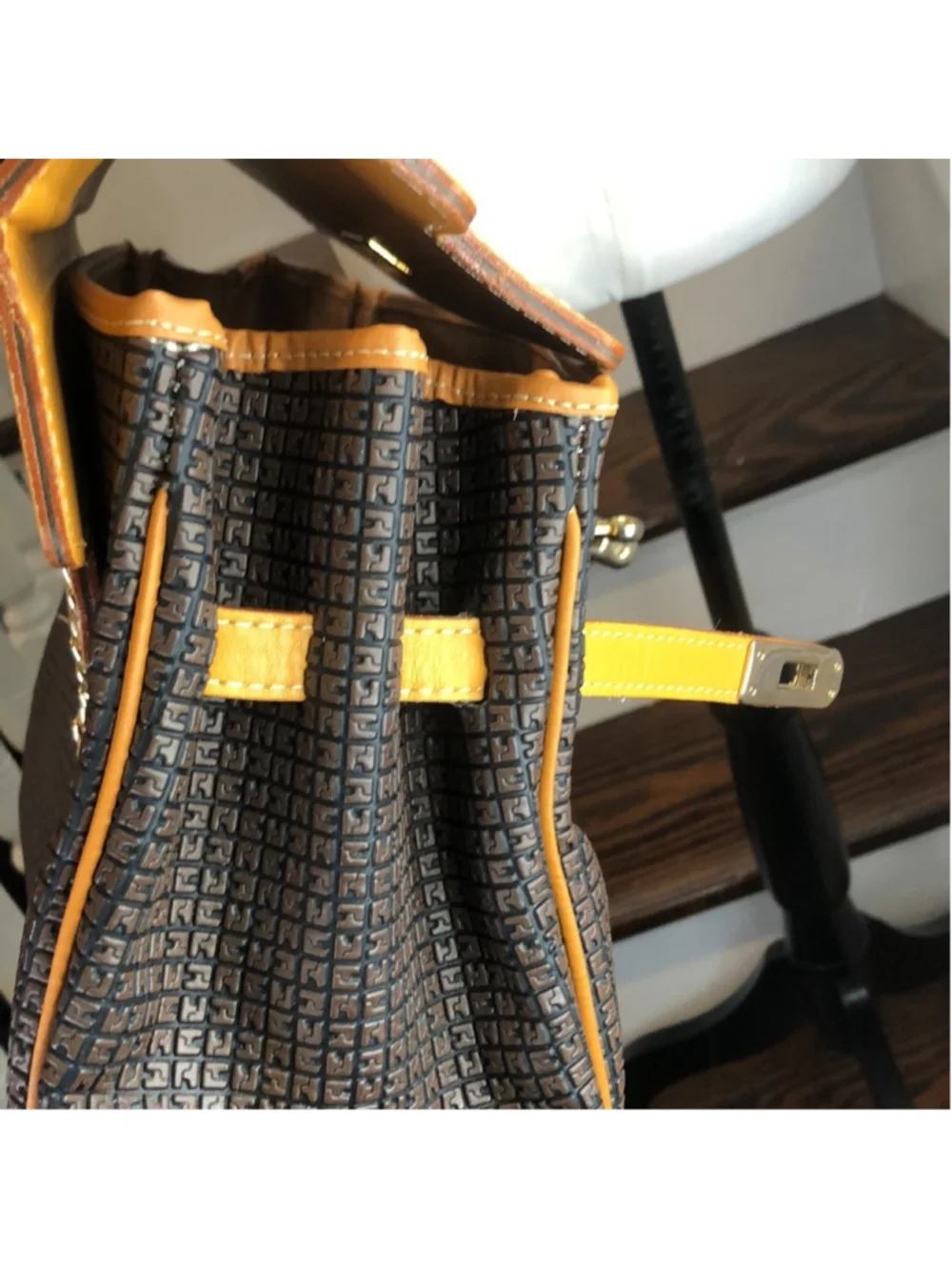 TED LAPIDUS Caramel Leather Top Handle & Monogram Embossed Crossbody Satchel